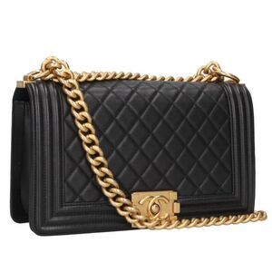 Chanel Boy Chanel 25 Lambskin Chain Leather Shoulder Bag Men's 25